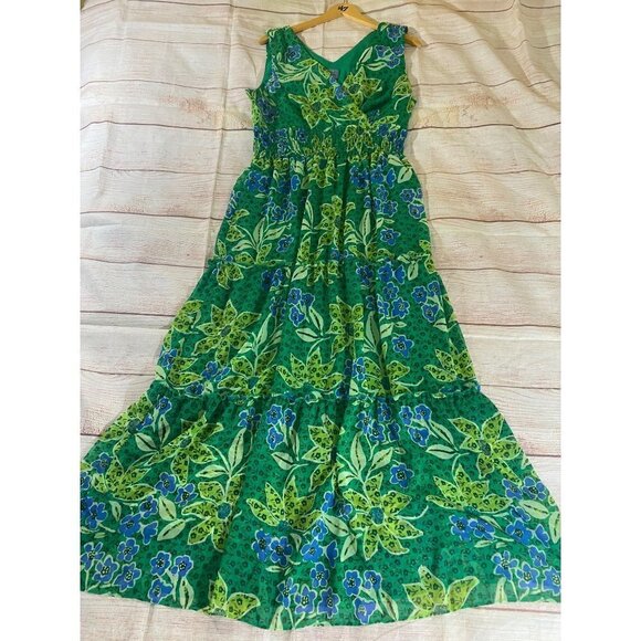 Vintage Rabbit Rabbit Rabbit Women's Green Chiffon Maxi Dress - 14 - Picture 4 of 12